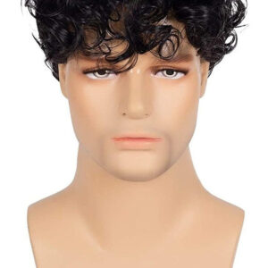 Peruca Masculina De Fibra Preta Com Cabelo Curto Encaracolad