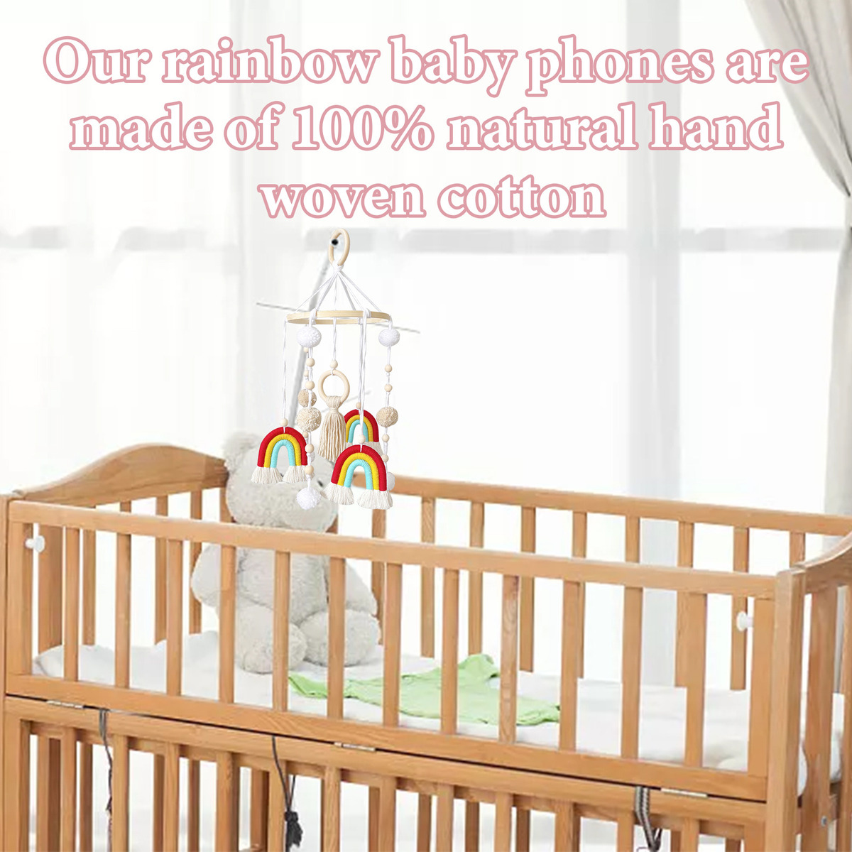 Cama De Bebê Móvel De Madeira Rainbow Mobile Baby Wind Chime - Imagem 24