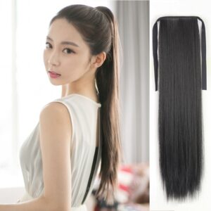 A Peruca Tinha Cabelo Liso Longo Com Um Rabo De Cavalo De 65
