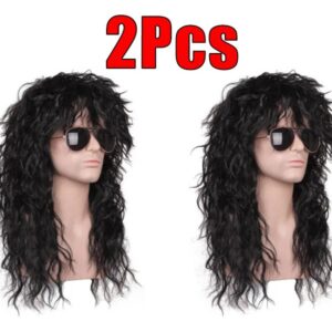 Peruca Cabelo Longo Encaracolado Masculino Ouro 70 80s 2pcs