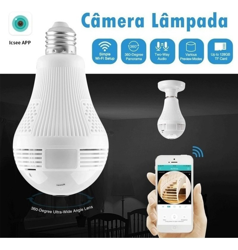 Icsee 1080p Hd Lâmpada Com Câmera 360° Espia Wifi Alarme