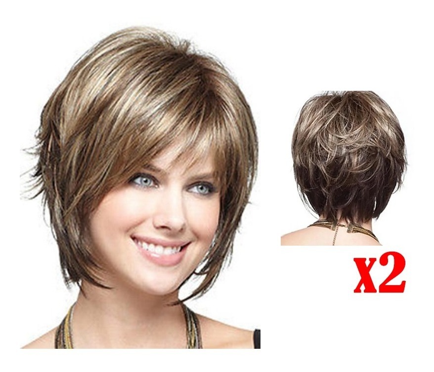 2pcs Cabelo Curto Feminino Peruca De