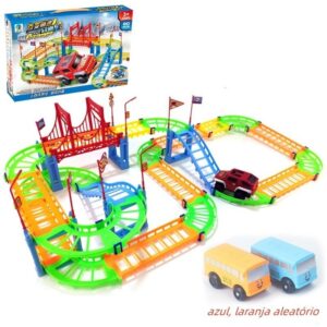 Pista De Carrinhos De Brinquedo Infantil Colorido + Ônibus
