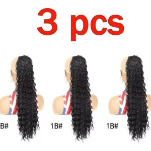 3pcs Peruca De Cabelo Humano Natural Cacheado Rabo De Cavalo