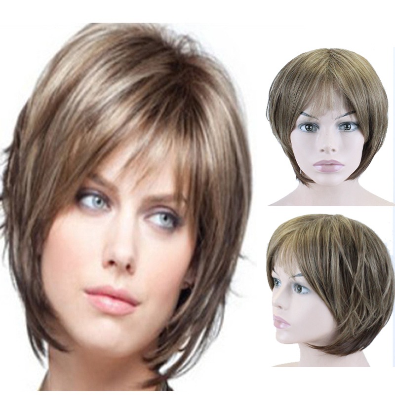 Peruca Fofa De Cabelo Curto Feminino Com Cabelo Loiro Misto