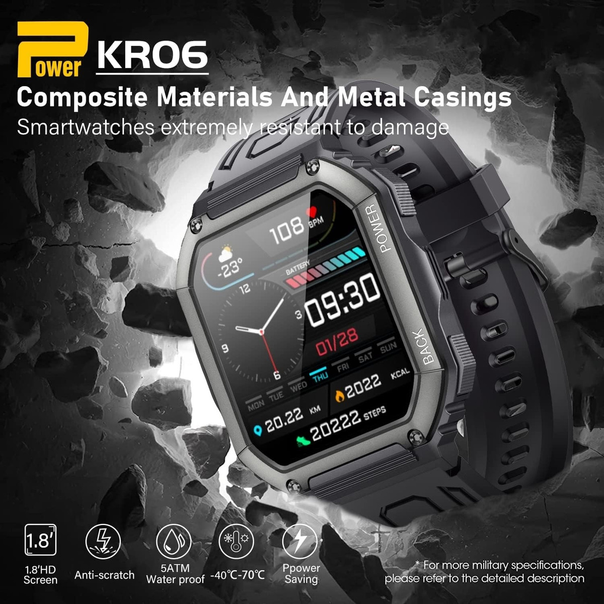 Smartwatch Militar Para Homens À Prova D'água - Imagem 5