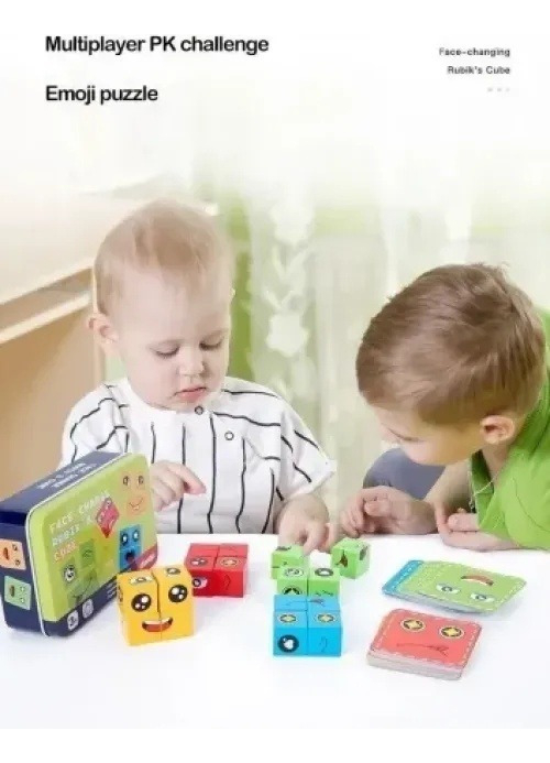 Conjunto De Blocos De Construção De Emoji De Madeira Toy D - Imagem 2