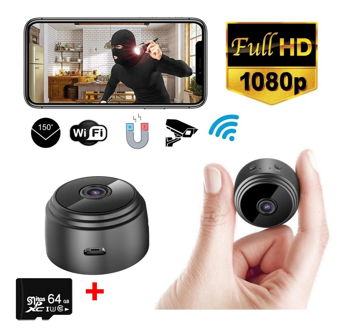 Wifi Câmera Uso De Bateria Espião Drone Com Ímã+cartão De Me