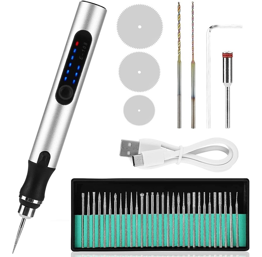 Kit De Caneta De Gravação Elétrica, Caneta De Moagem Recarre