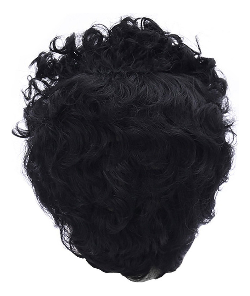 Peruca De Fibra Preta Masculina Cabelo Curto Encaracolado - Imagem 3