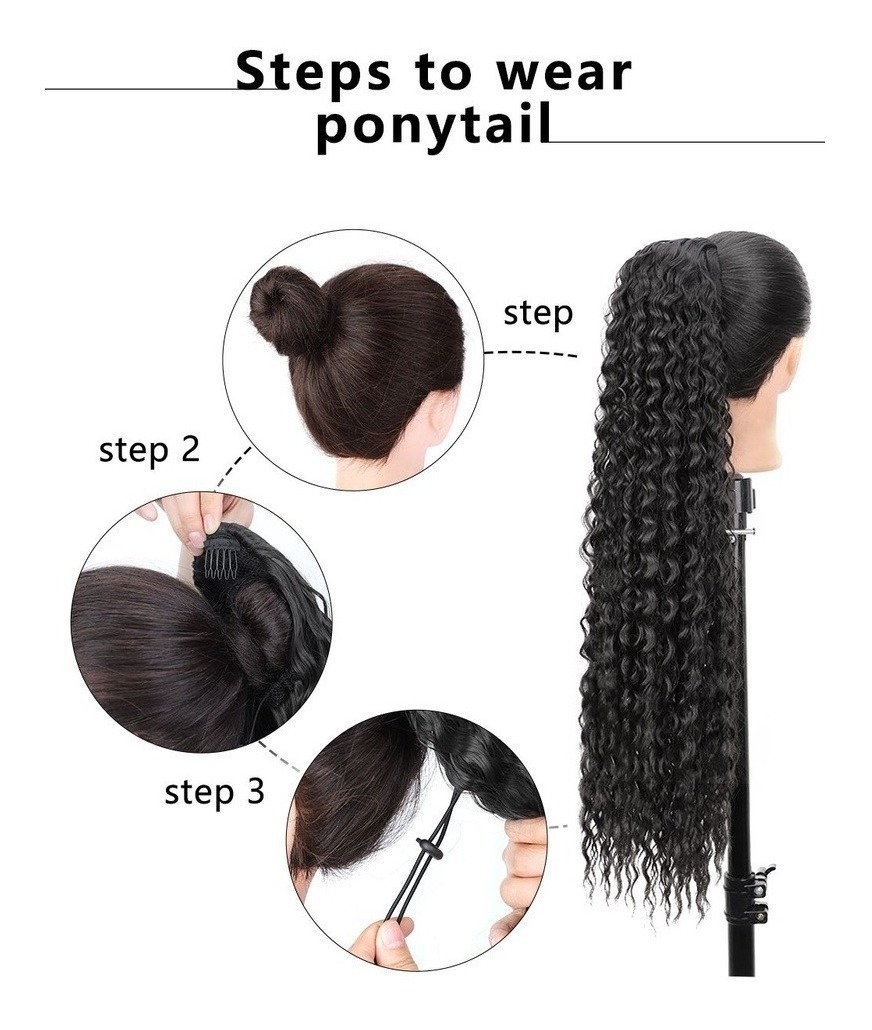 60cm Peruca Longa Cacheada De Cabeça Africana Wig - Imagem 7