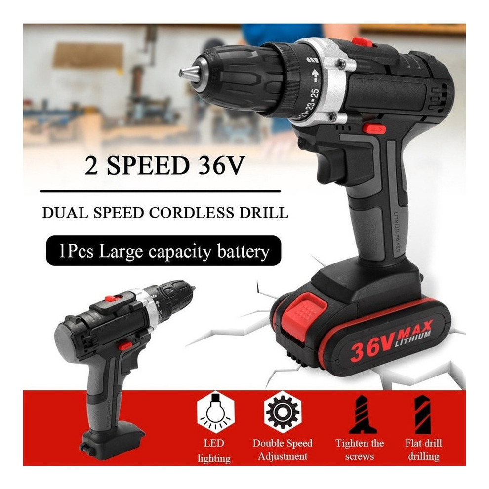 Furadeira Sem Fio De Impacto Elétrico De 36v 2 Baterias 1 - Imagem 6