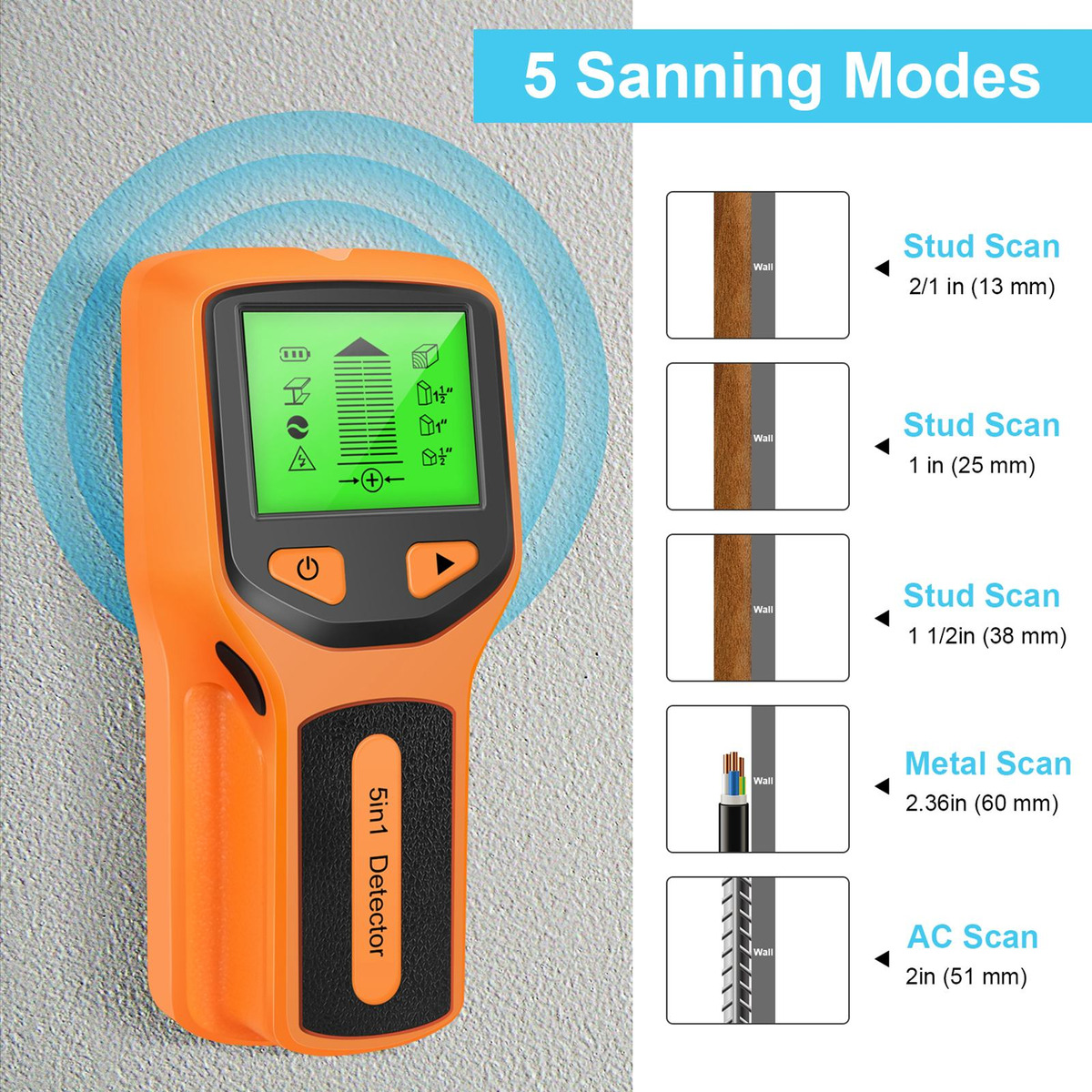 Scanner De Parede Stud Finder - 5 Em 1 Detector Eletrônico D - Imagem 4