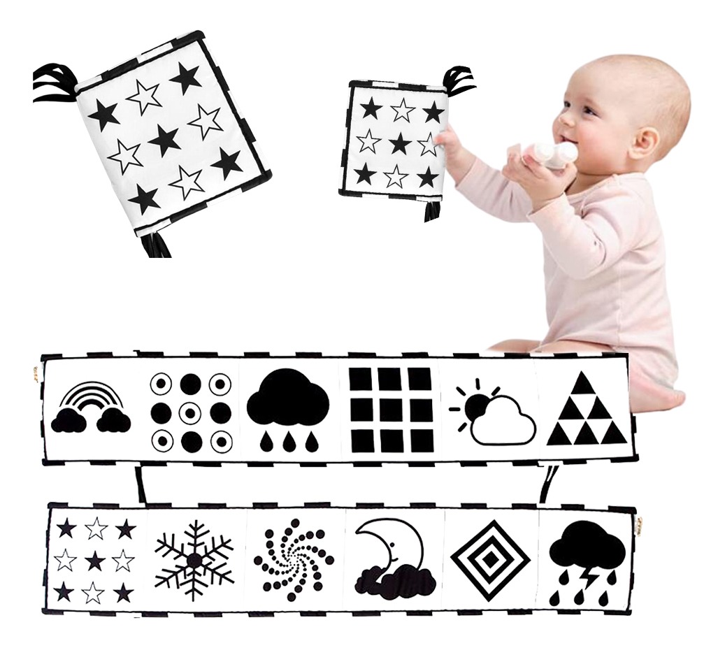 Livro Montessori Toy Black White Soft Cloth Para Bebê Recém- - Imagem 11