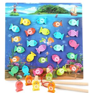 Jogo De Brinquedo De Pesca Magnética De Madeira