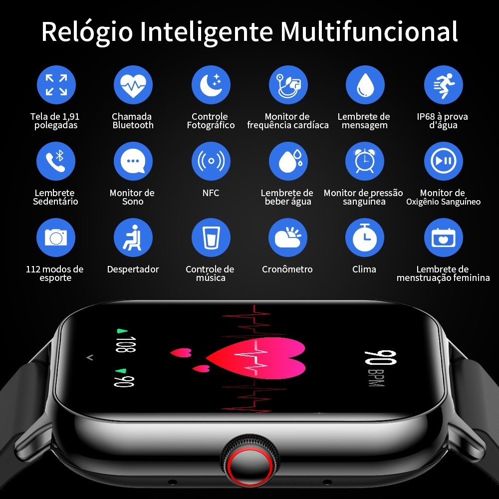 Relógio Inteligente Smatwatch Ku6 De 1,91 Polegadas Com Nfc - Imagem 12
