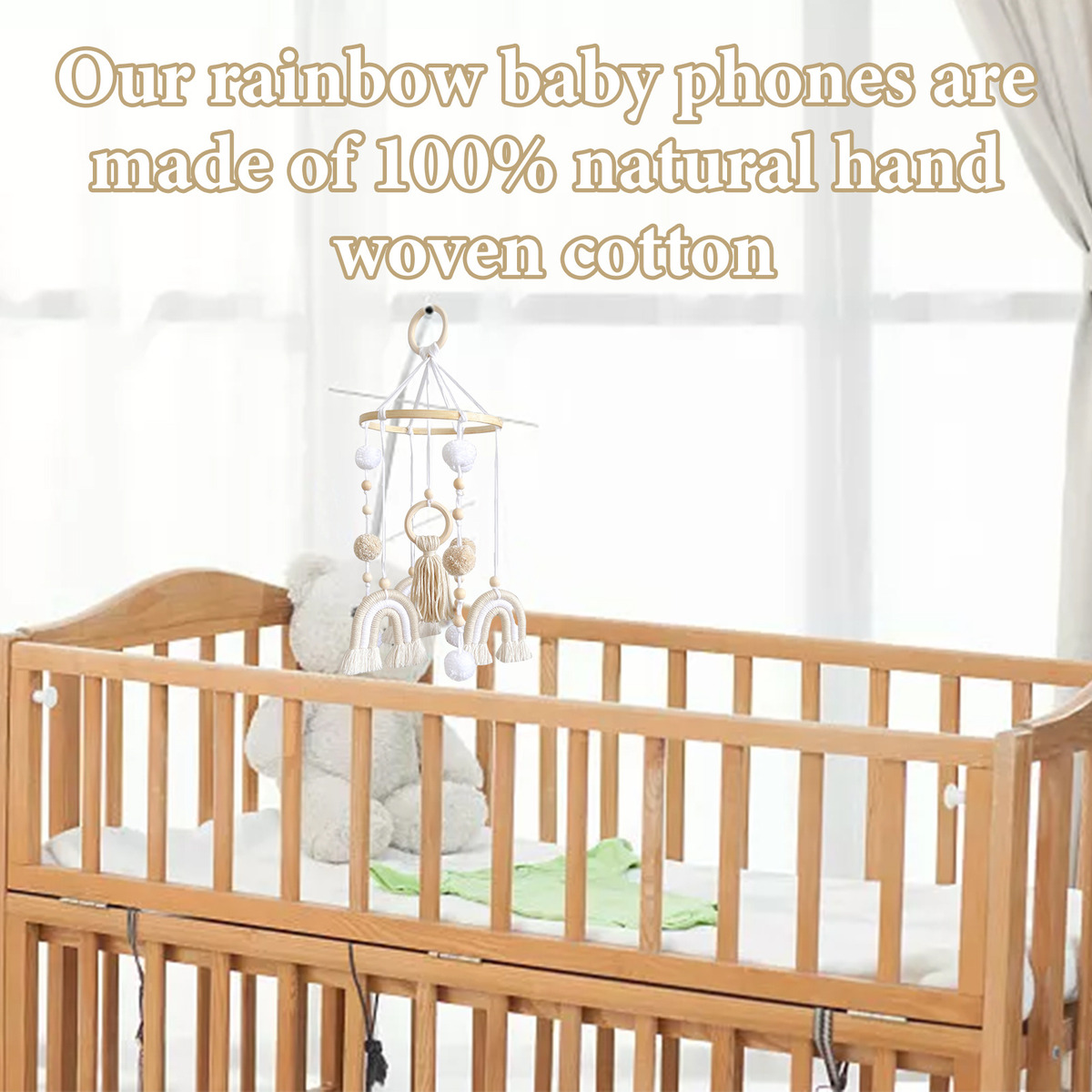 Cama De Bebê Móvel De Madeira Rainbow Mobile Baby Wind Chime - Imagem 5