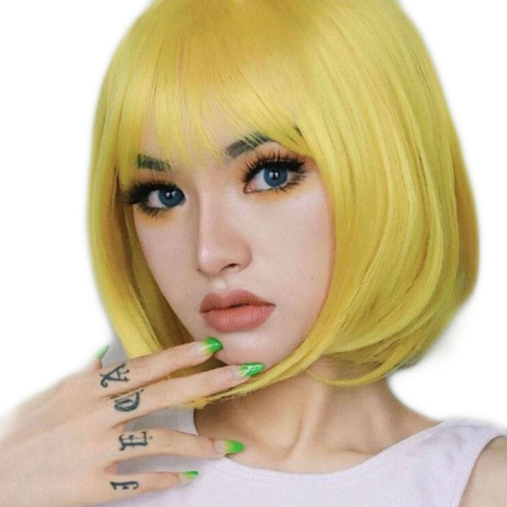Peruca Anime Pink Human Short Straight Hair Wigsshort - Imagem 14