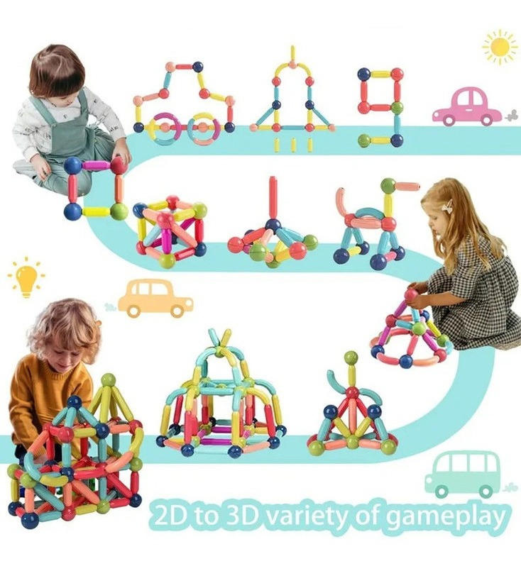 200 Peças Blocos Magnéticos Super Imã Brinquedo Educativo - Imagem 8