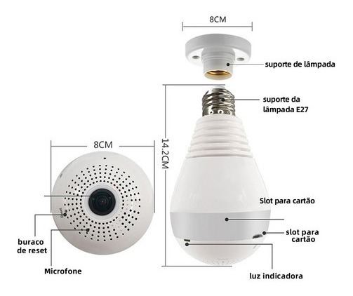 Camera Ip Lampada Segurança 360 Visão Noturna Espia Wifi Hd - Imagem 3
