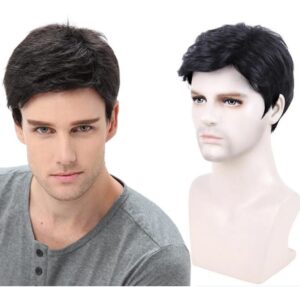 Peruca Preta Curta Masculina Em Camadas, Cabelo Em Camadas C