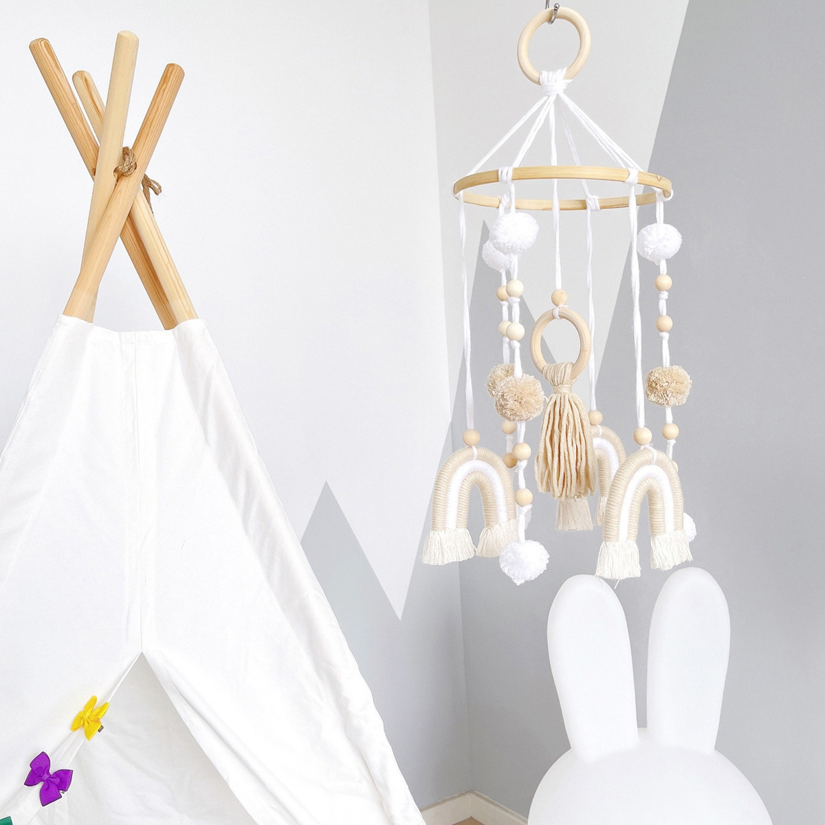 Cama De Bebê Móvel De Madeira Rainbow Mobile Baby Wind Chime - Imagem 7
