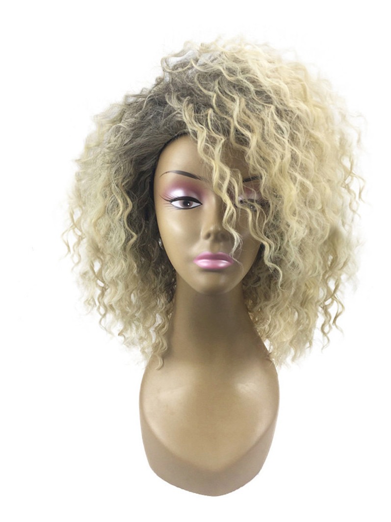 Peruca Encaracolada Kinky Loira Peruca Afro Americana Peruca - Imagem 2