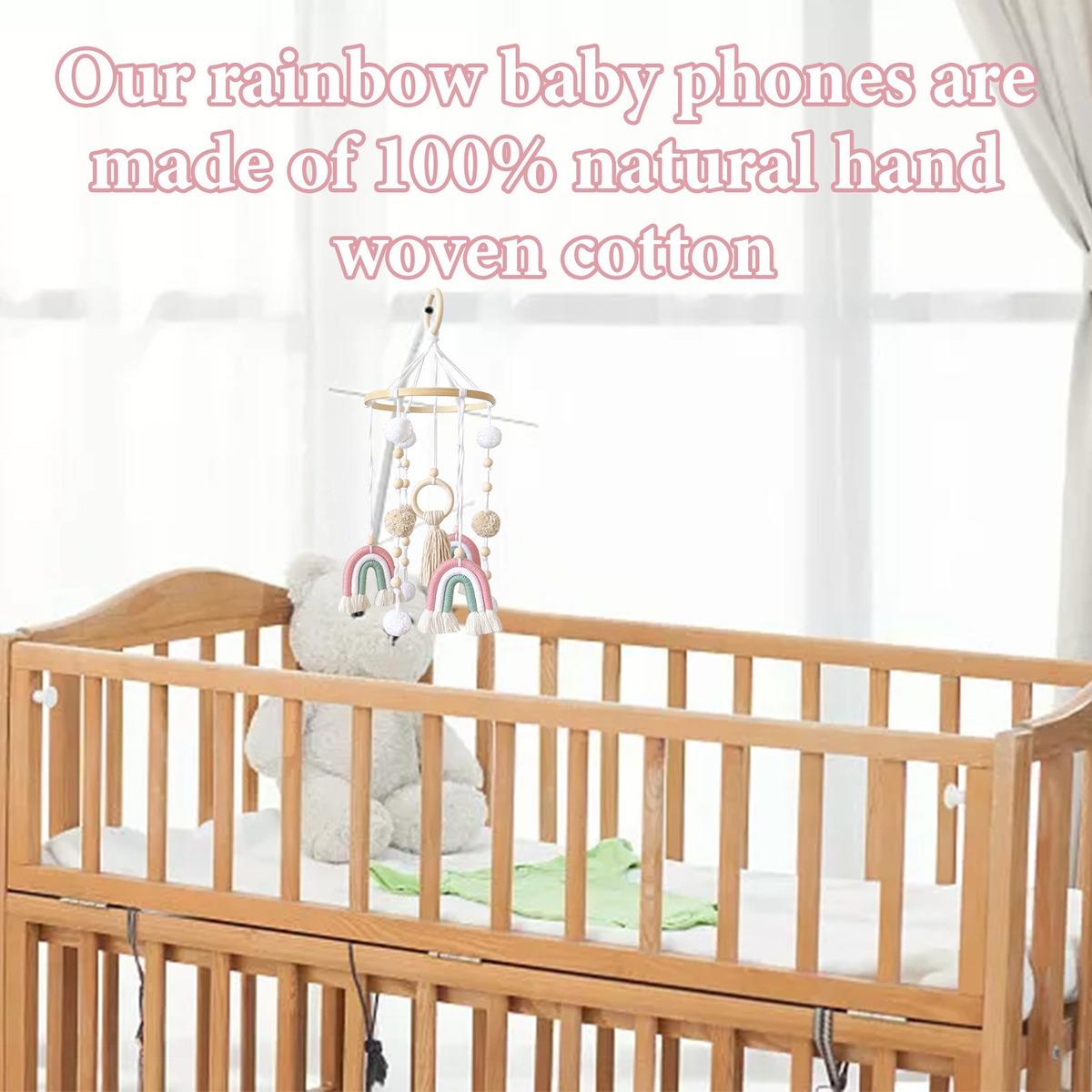 Cama De Bebê Móvel De Madeira Rainbow Mobile Baby Wind Chime - Imagem 16