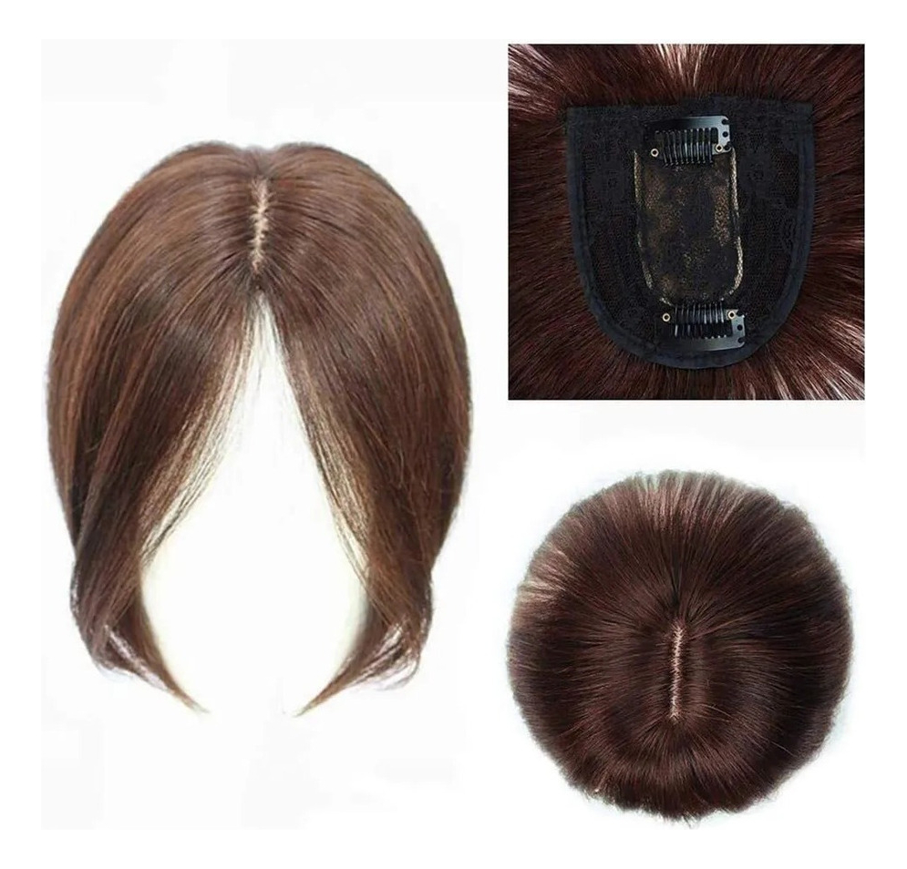 Aplique Cabelo Humano Topper Frontal Cast Escuro Franja Wig - Imagem 2