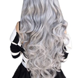 80cm Menina Cinza Partido Peruca Longo Cabelo Encaracolado C