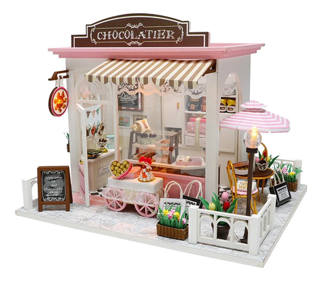 Casa De Bonecas Diy Kit Miniatura De Madeira Com Móveis Led
