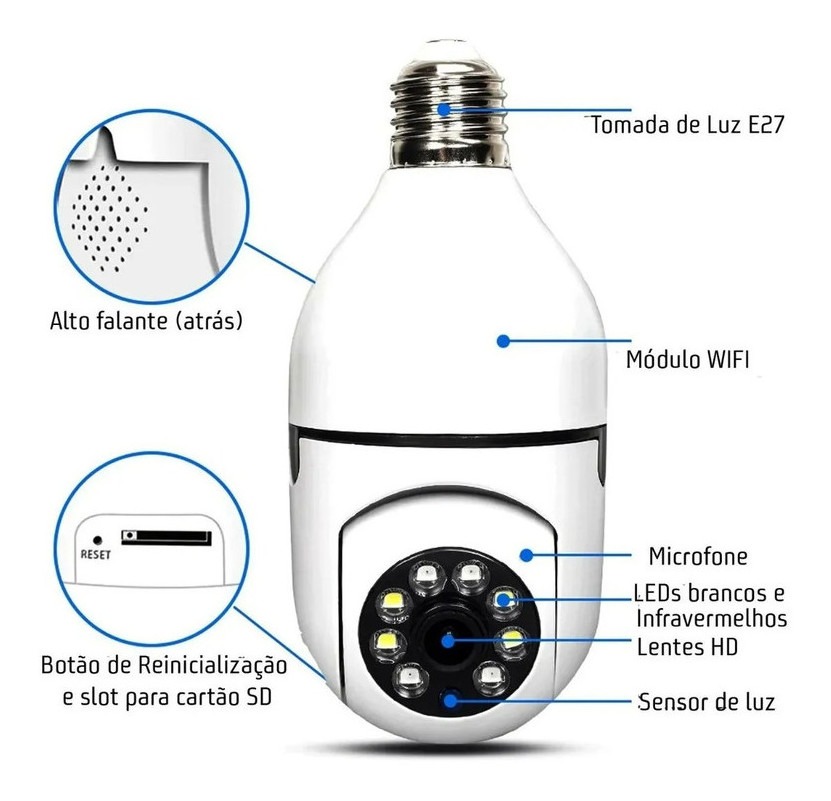 Wifi Rastreamento Automático Lampada Câmera De Segurança 4x - Imagem 2
