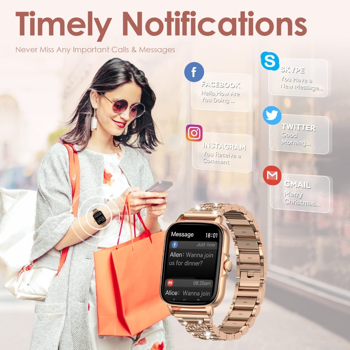 Smartwatch Para Mulheres Com Chamada Bluetooth - Imagem 5