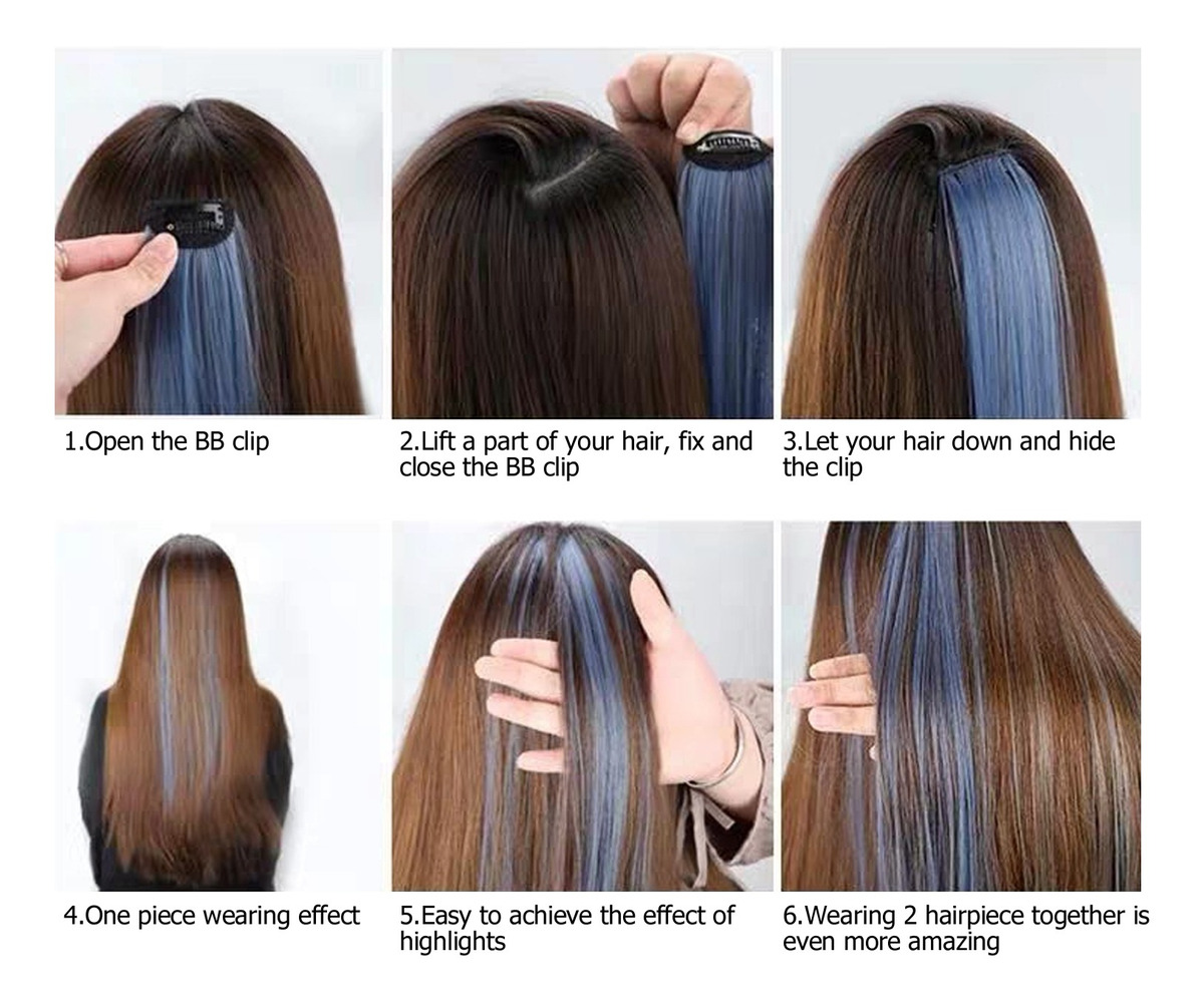 5pcs Grampo De Peruca Reta Cor Brilhante Cabelo De 21,65 Pol - Imagem 9