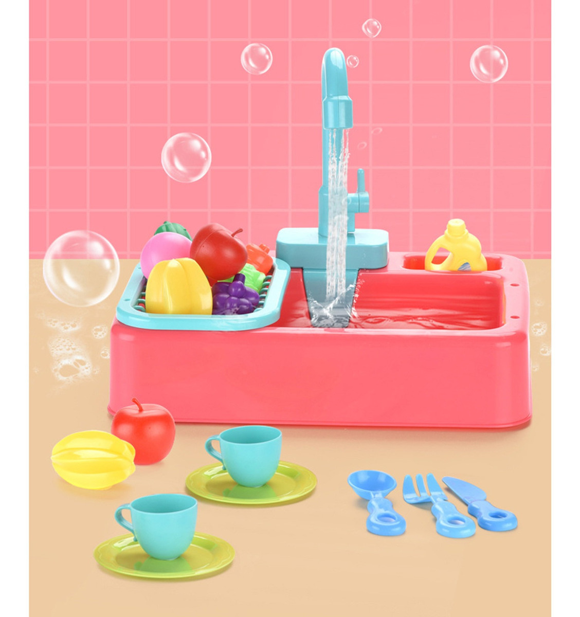 I 19 Peças De Brinquedos De Pia De Cozinha Com Água Corrente - Imagem 11