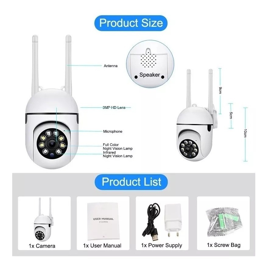 5g Read1080p Câmera Externa Wifi Ip Ptz Infravermelho 360º - Imagem 3