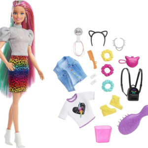 Boneca Barbie Rainbow Leopard Com Cabelo Que Muda De Cor