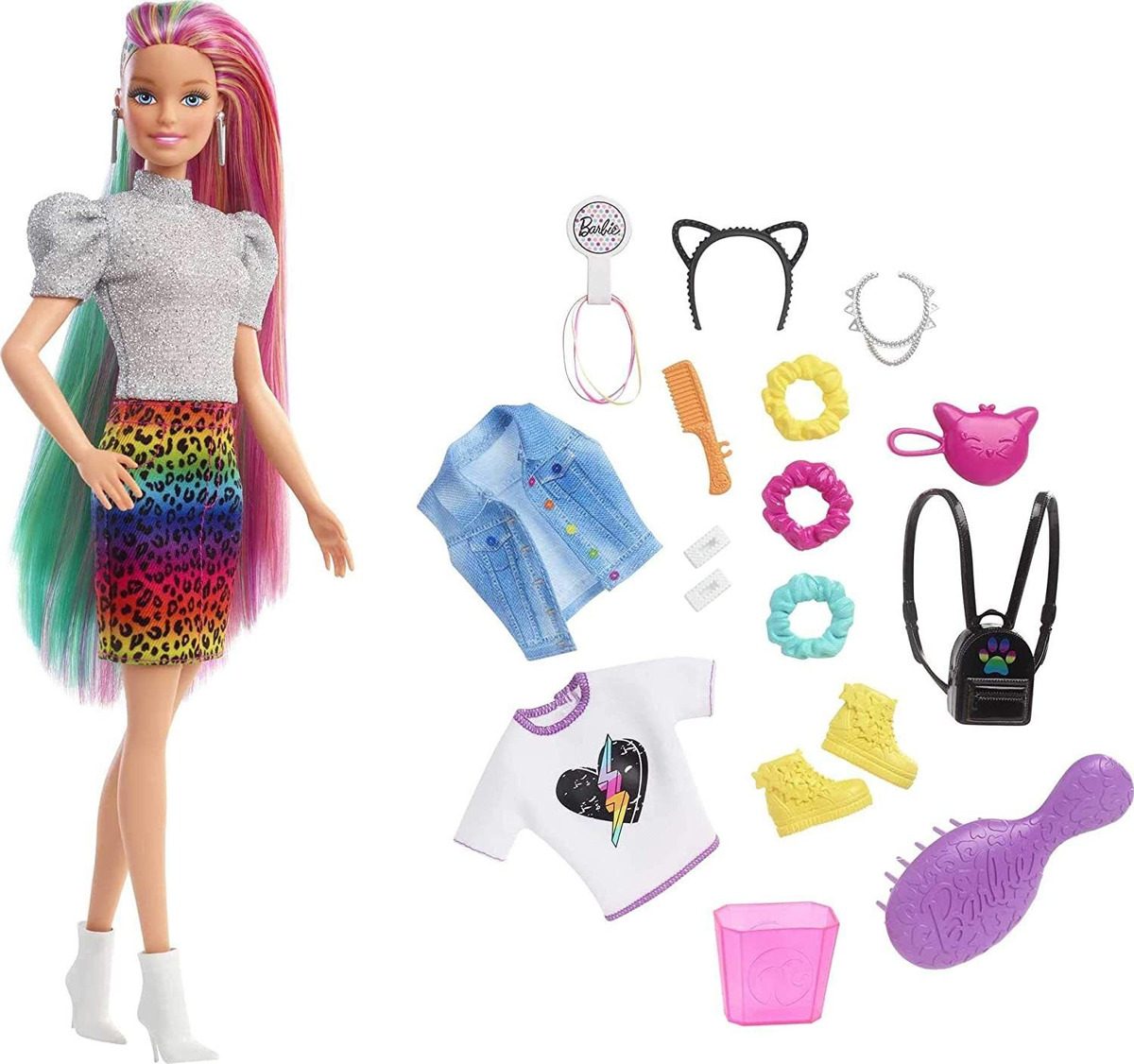 Boneca Barbie Rainbow Leopard Com Cabelo Que Muda De Cor