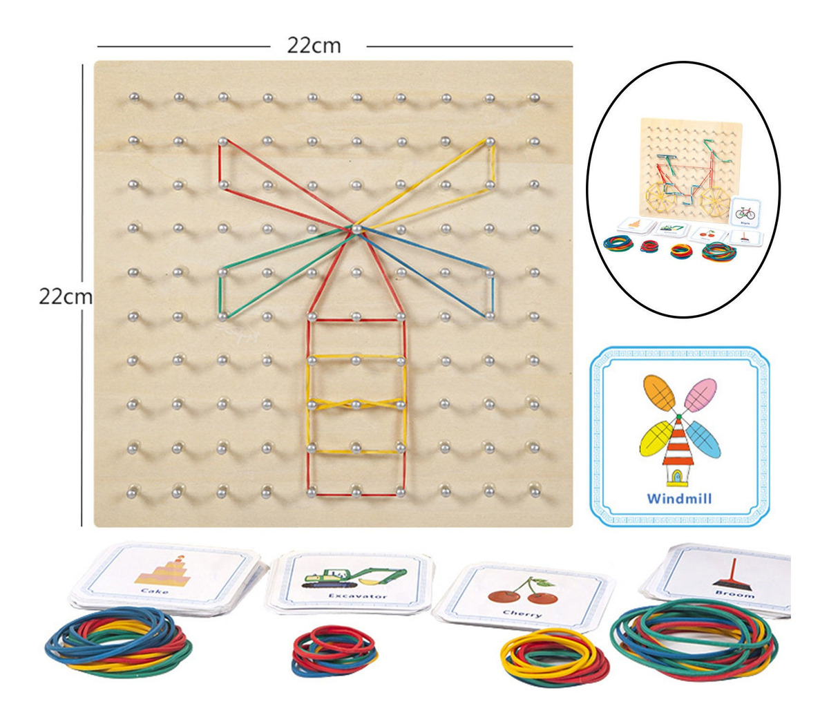 Montessori Geoboard Wooden Matemático Manipulative Math - Imagem 4