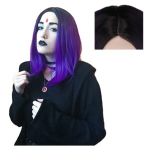 Peruca De Cosplay Curta E Reta De Anime Teen Titans Raven Pu