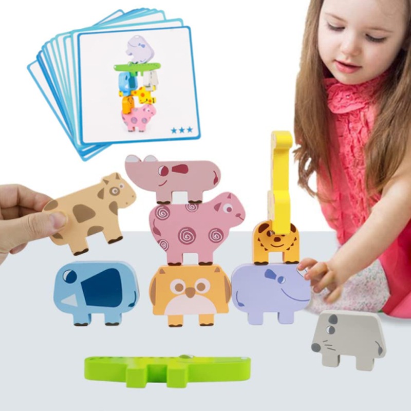 Blocos De Jogos Para Animais Empilhados Montessori De Alto E