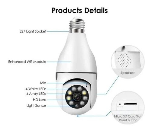 Visão Noturna Completa De Wifi Hd Da Lâmpada Da Câmera, Moni - Imagem 4