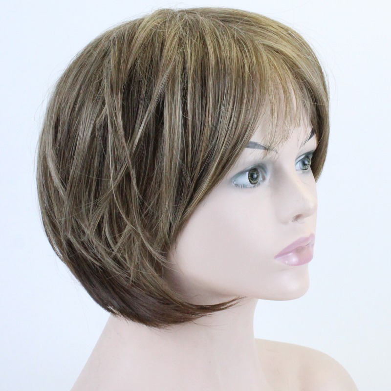 Peruca Fofa De Cabelo Curto Feminino Com Cabelo Loiro Misto - Imagem 3