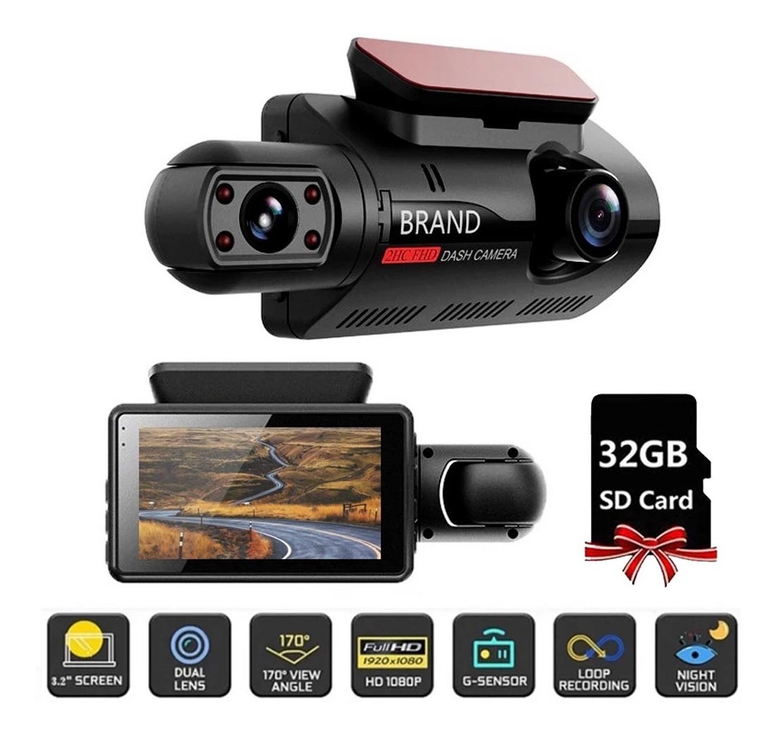 2 Lentes Hd 1080p Dash Cam+gravador De Vídeo Para Carro