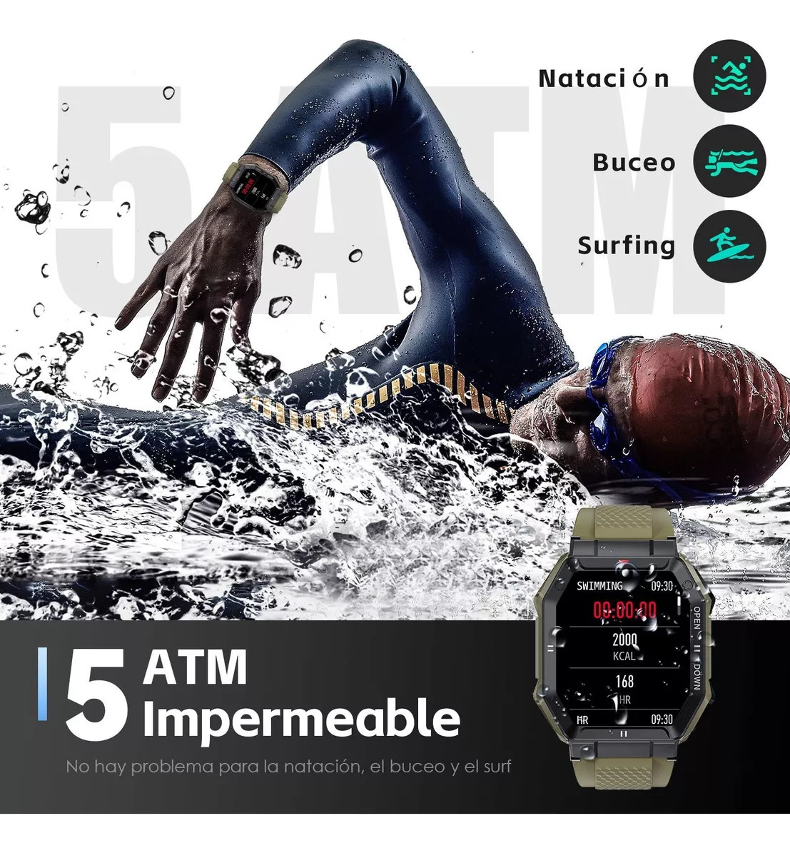 Reloj Inteligente 1.85 Ips 5atm Militar Impermeable P/hombre - Imagem 2