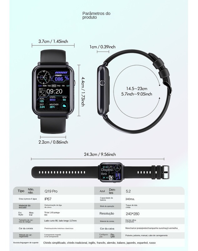 Smartwatch Q19pro Hd, Pulseira De 1,7 Polegadas, Te - Imagem 6
