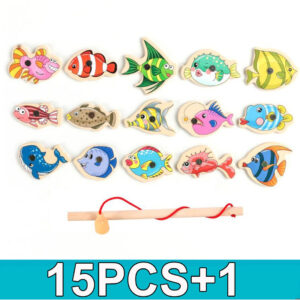 Brinquedos De Pesca Magnéticos De Madeira/infantis-15 Peças