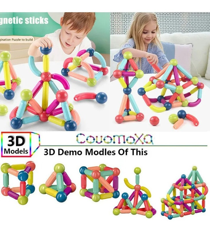 200 Peças Blocos Magnéticos Super Imã Brinquedo Educativo - Imagem 3