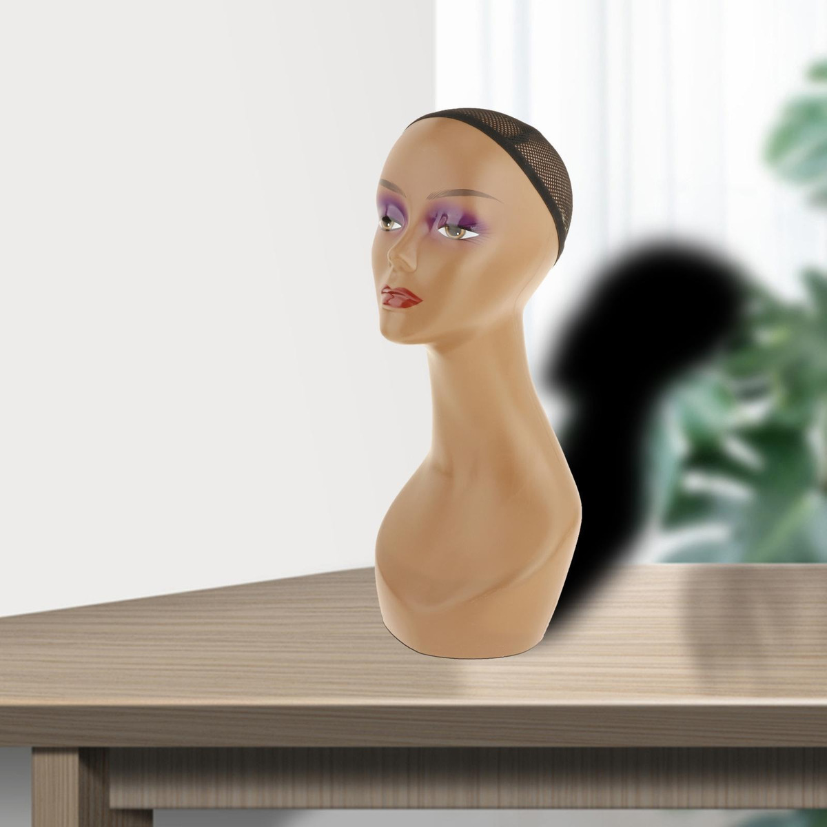 Bust Peruca Cabeça Stand Modelo Chapéus Costura Preta - Imagem 5