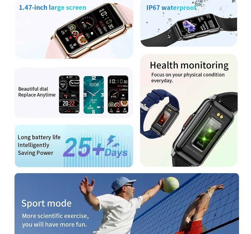 Pulseira Inteligente 1,47 Polegada 2022 Esportes Relógio Int - Imagem 31